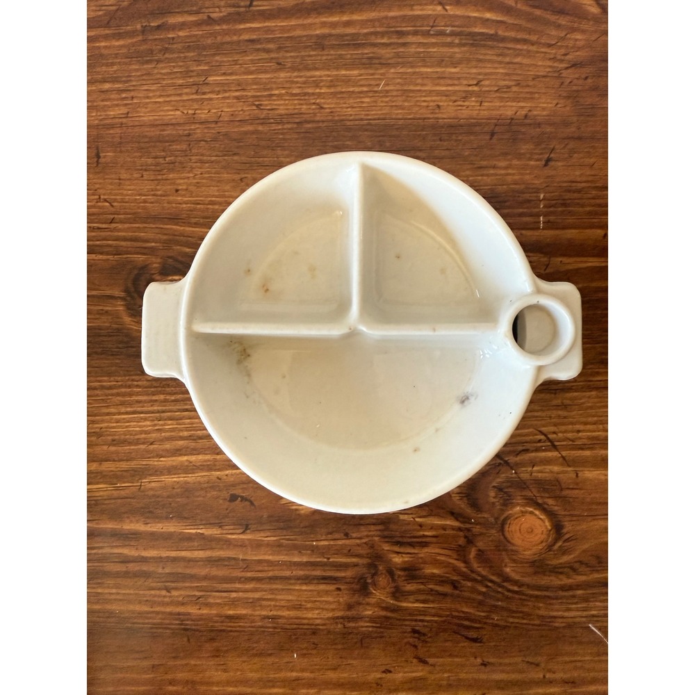 Vintage Hankscraft 946 Blue White Ceramic Divided Baby Warming Dish Bowl